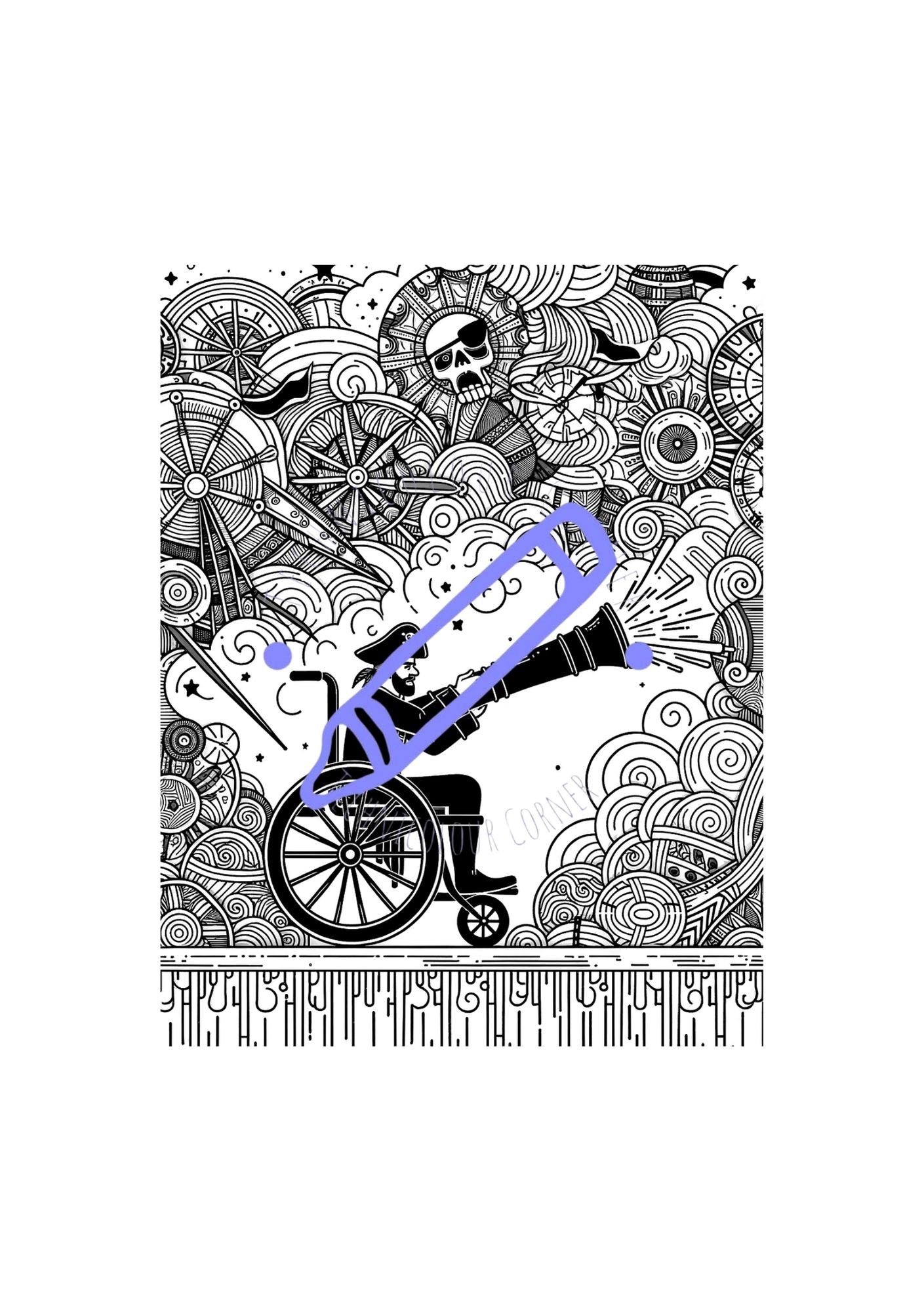 Pirate In A Wheelchair Colouring Book