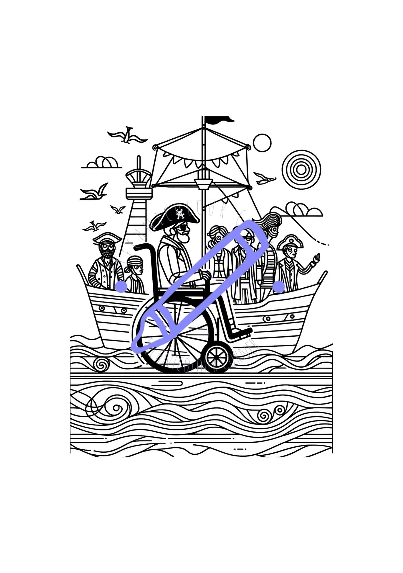 Pirate In A Wheelchair Colouring Book