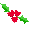 Three red hearts with green holly leaves on a white background