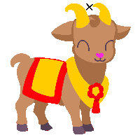 Illustration of a goat with a red and yellow garment on gift tag