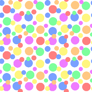 Pattern of colorful polka dots on a white background