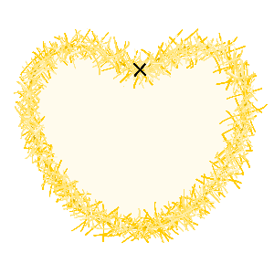 Heart-shaped wreath made of yellow sticks on a gift tag