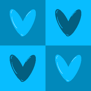 Four blue heart shapes on a blue background