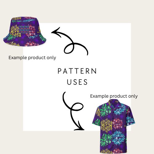 Colourful bucket hat and shirt with floral pattern on a plain background