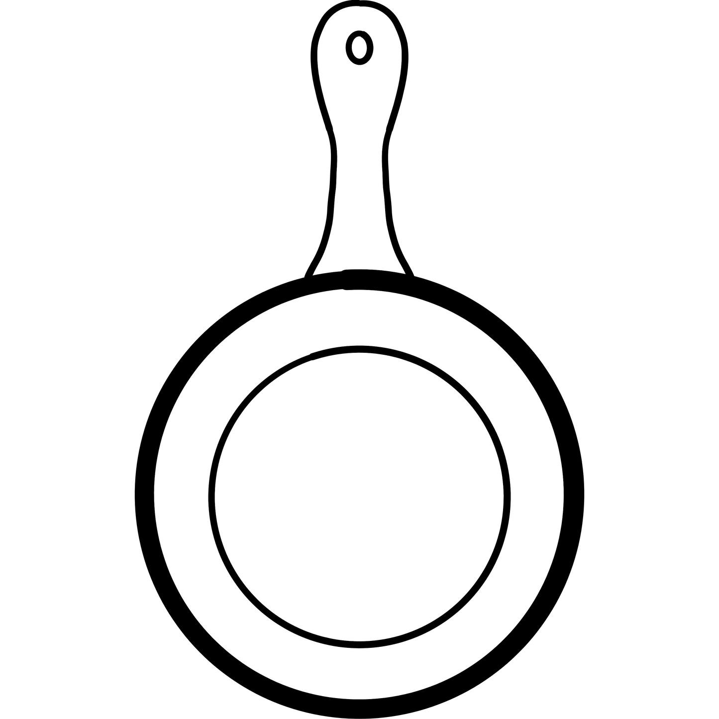 Black outline of a frying pan on a white background