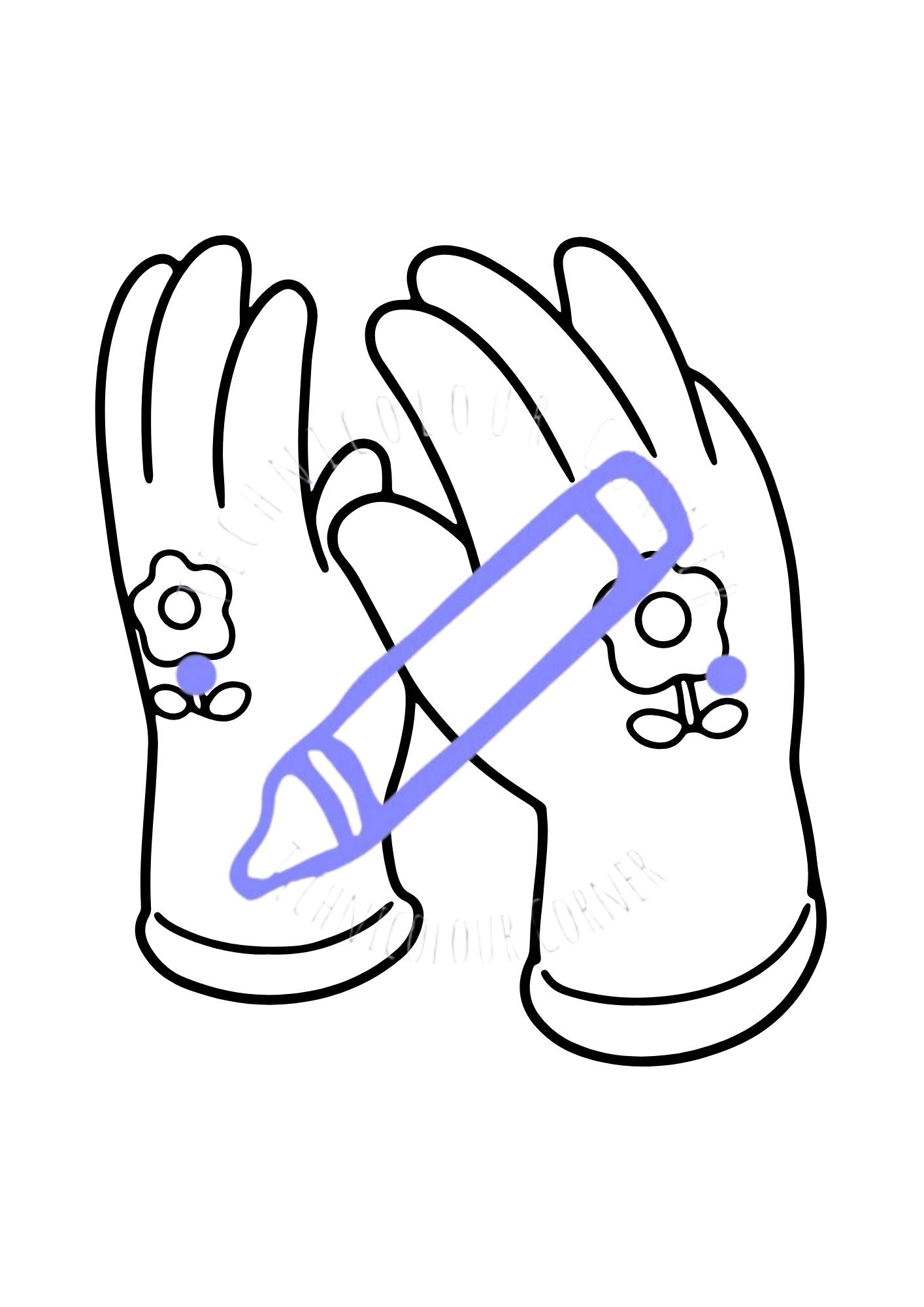 colouring page of a pair of gloves with flowers on