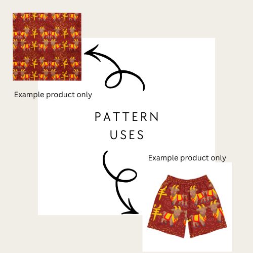 Examples of products that you can use technicolour corner's hand drawn seamless file on the lunar new year of the goat