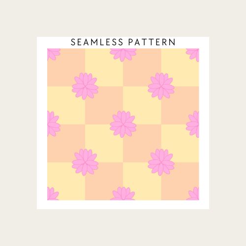 Checkered pattern with pink flowers on a beige background