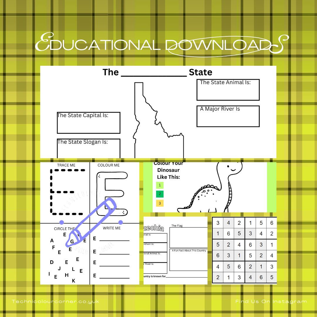 Yellow tartan seamless file background with examples of techicolour corners educational pages