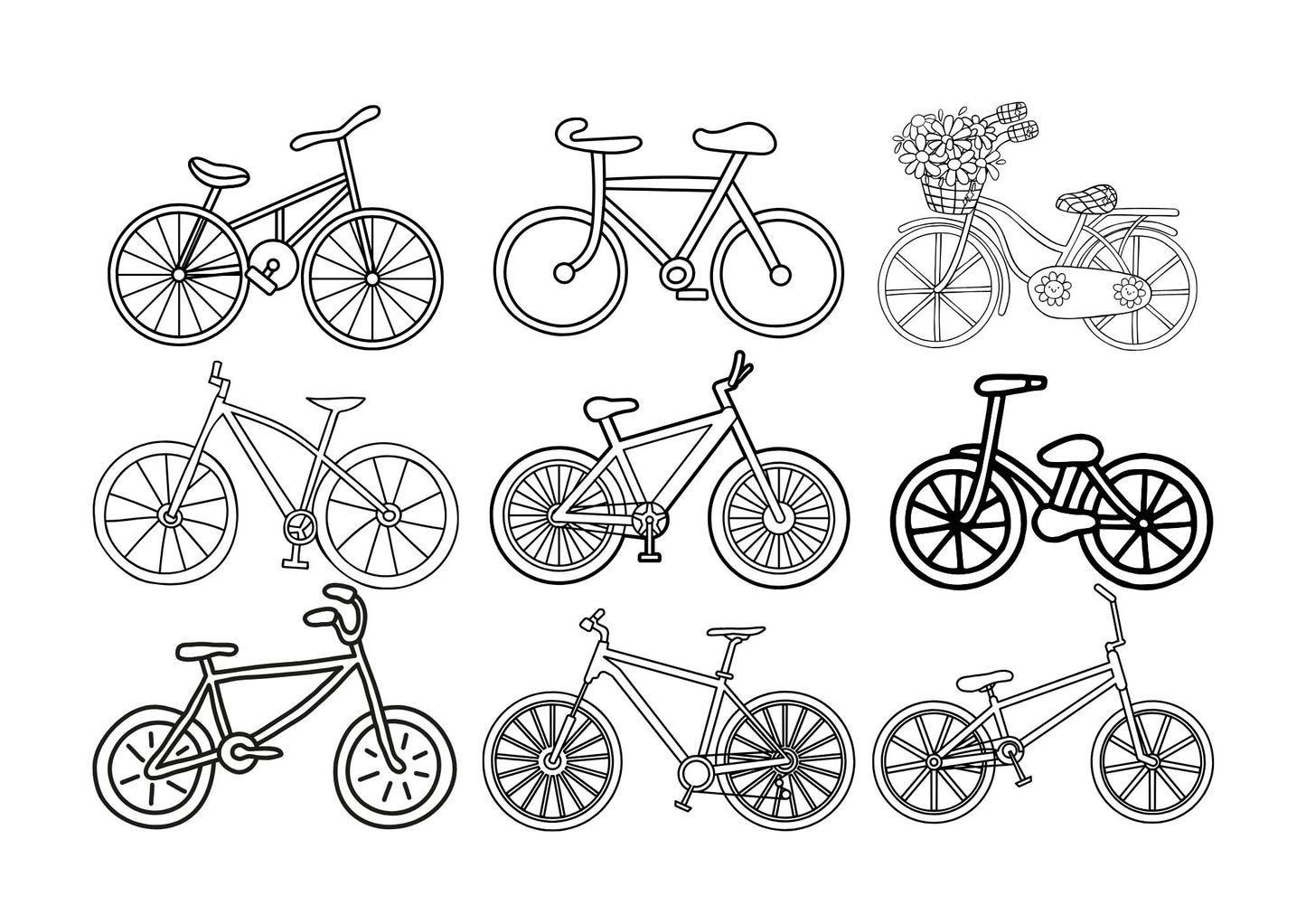 5 World Bike Day Instant Download PDF Digital Colouring Pages