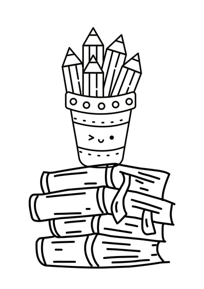 Example of a colouring page from Technicolour Corner celebrating back to school for students and teachers to welcome back into the classroom