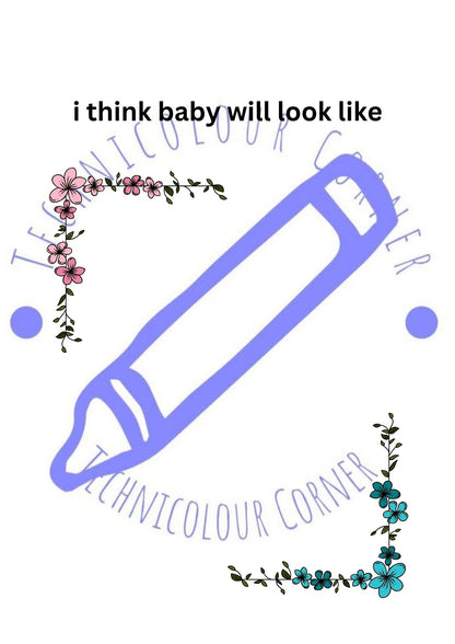 An activity page with pink and blue flowers to draw the baby