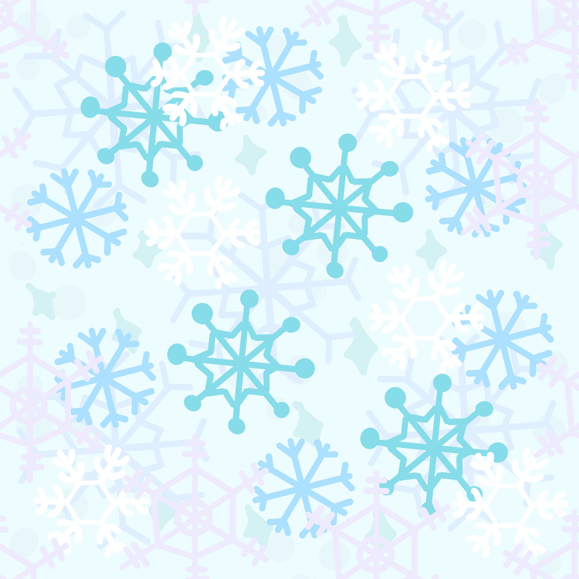 Seamless Pattern of blue snowflakes in various shades on a light blue background for winter and festive patterns
