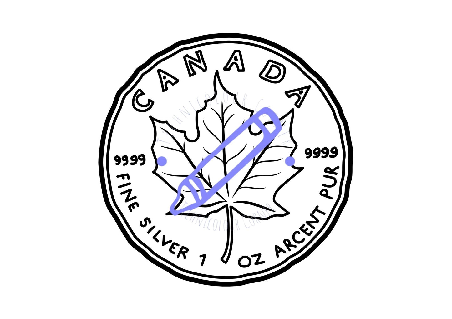 Colouring Day Page for canada day with a maple leaf on a coin