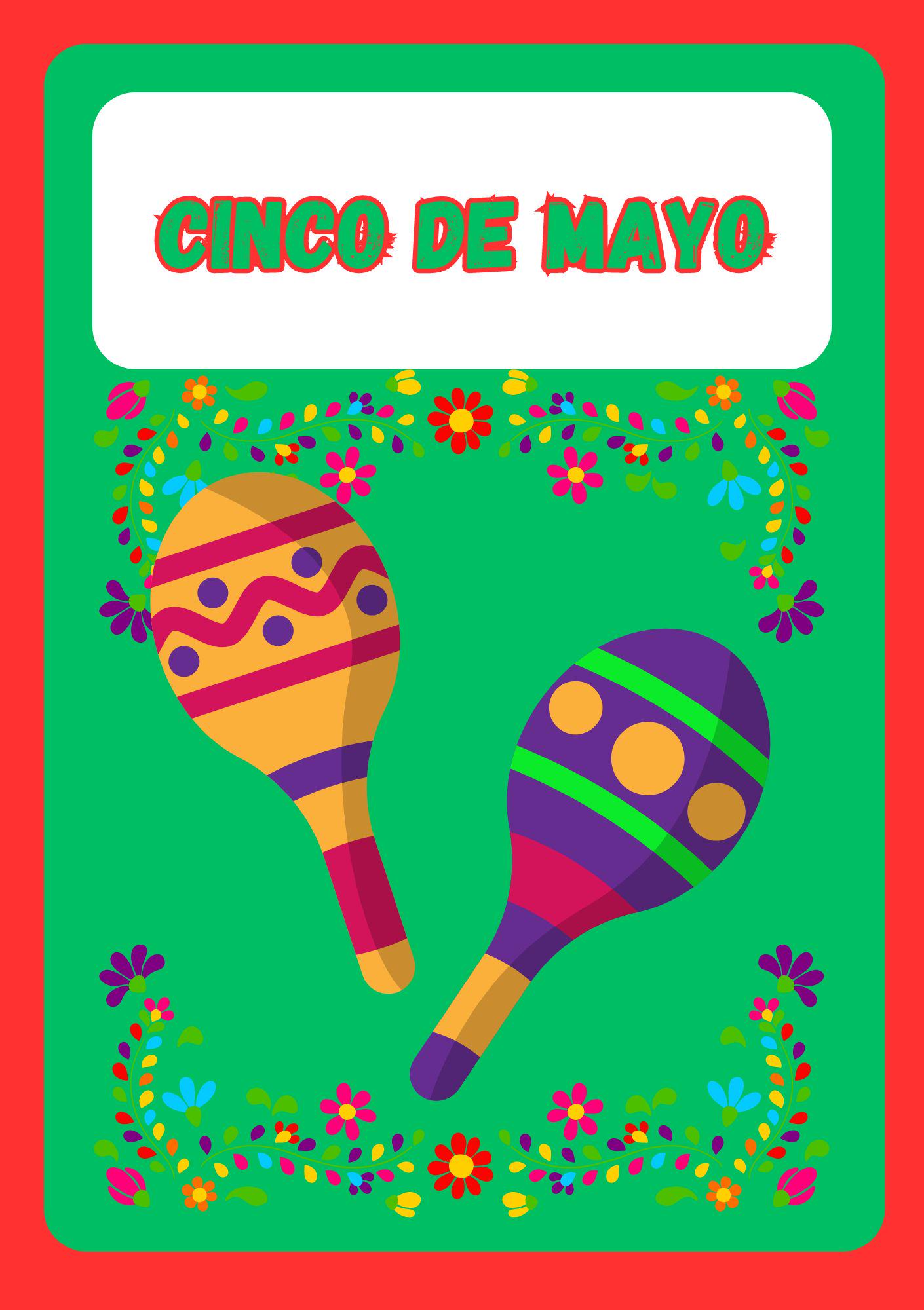 Cover of a Cinco De Mayo themed coloring book with illustrations of maracas and colourful flowers from technicolour corner