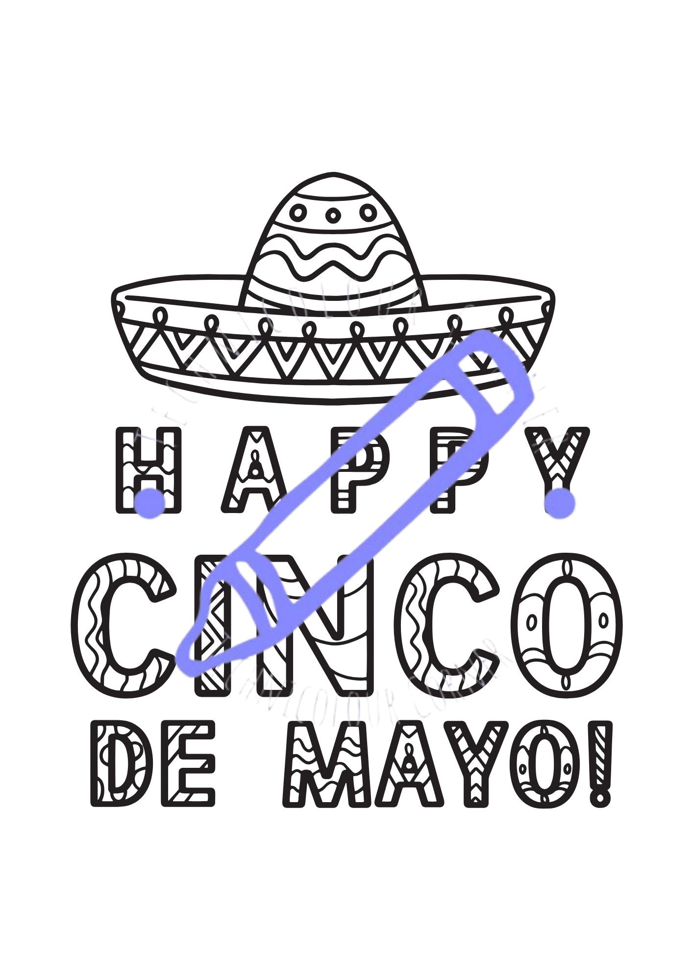Sombrero sitting on top of the words happy cinco de mayo for colouring 