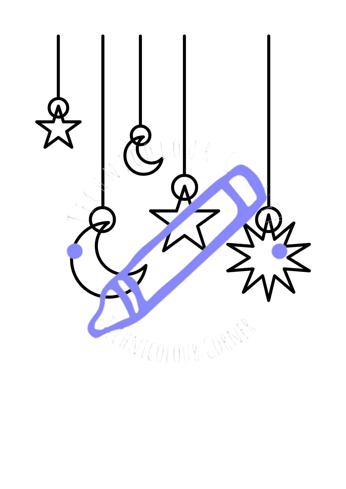 Colouring page from ramadan and eid colouring book showing decorations