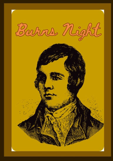 A cover image of the Rabbie Burns Night Colouring Book featuring a portrait of the Scottish poet Robert Burns with the title 'Burns Night' in quotation marks at the top.