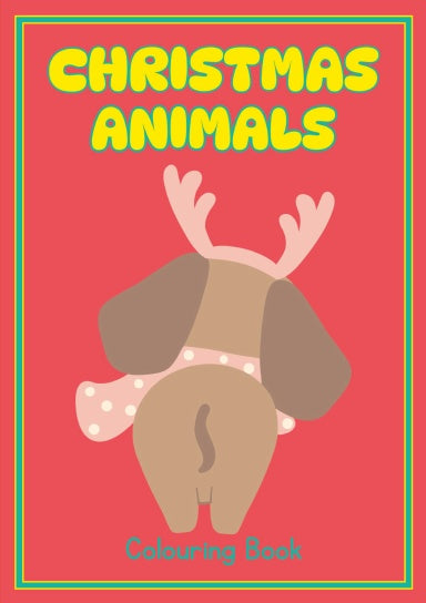 Cover of 'Christmas Animals: Colouring Book' featuring a cartoon reindeer on a red background.