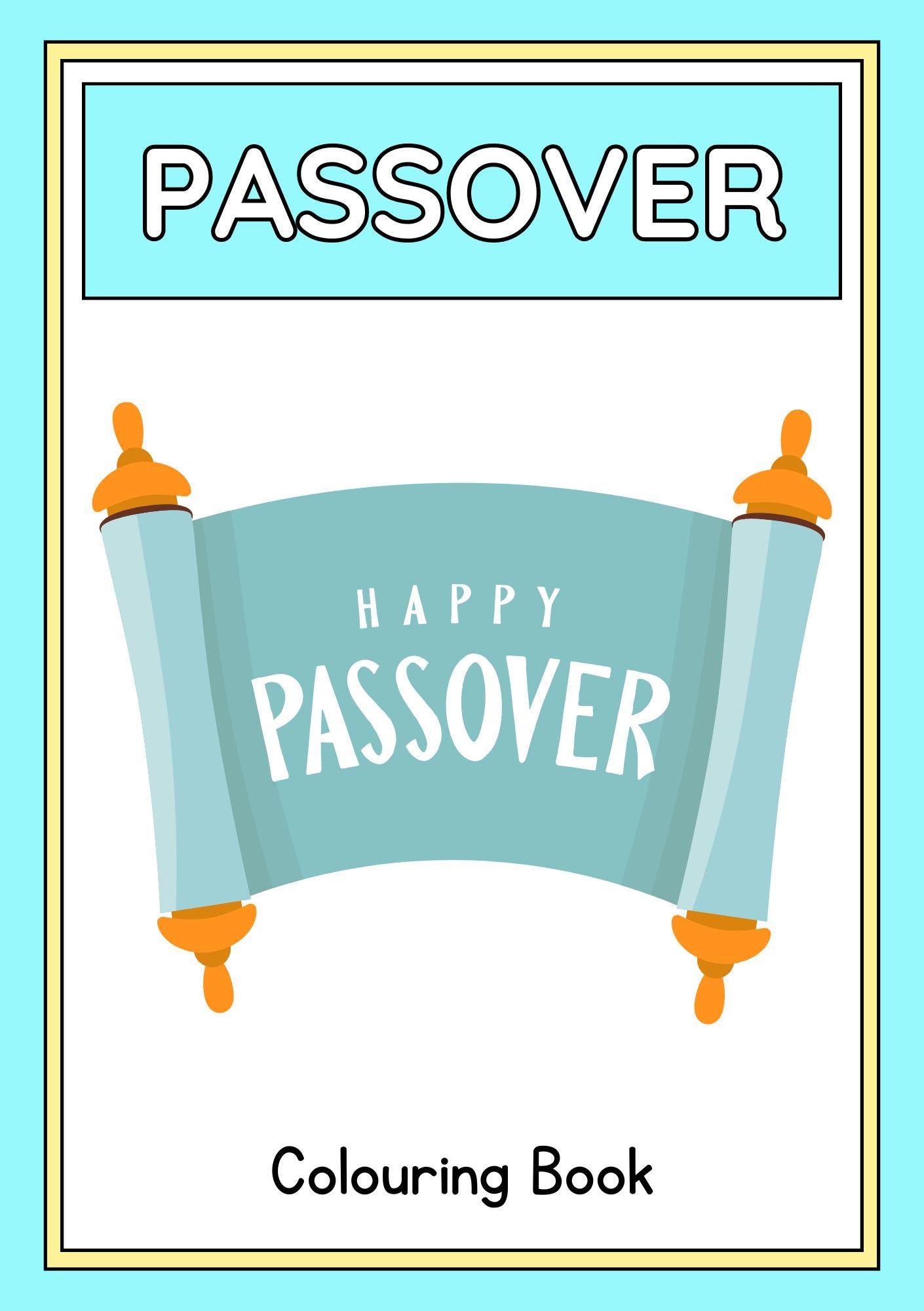 Cover of a Passover-themed kids' coloring book with the title 'Happy Passover' written in a festive font.