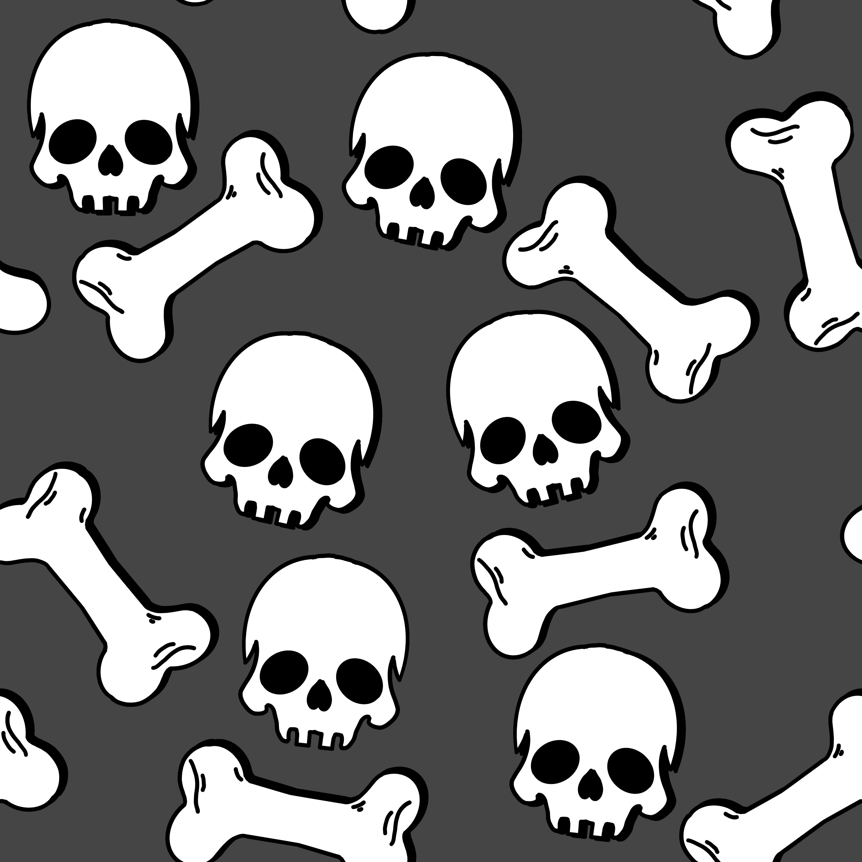 Seamless pattern of skulls and bones on a gray background for halloween 