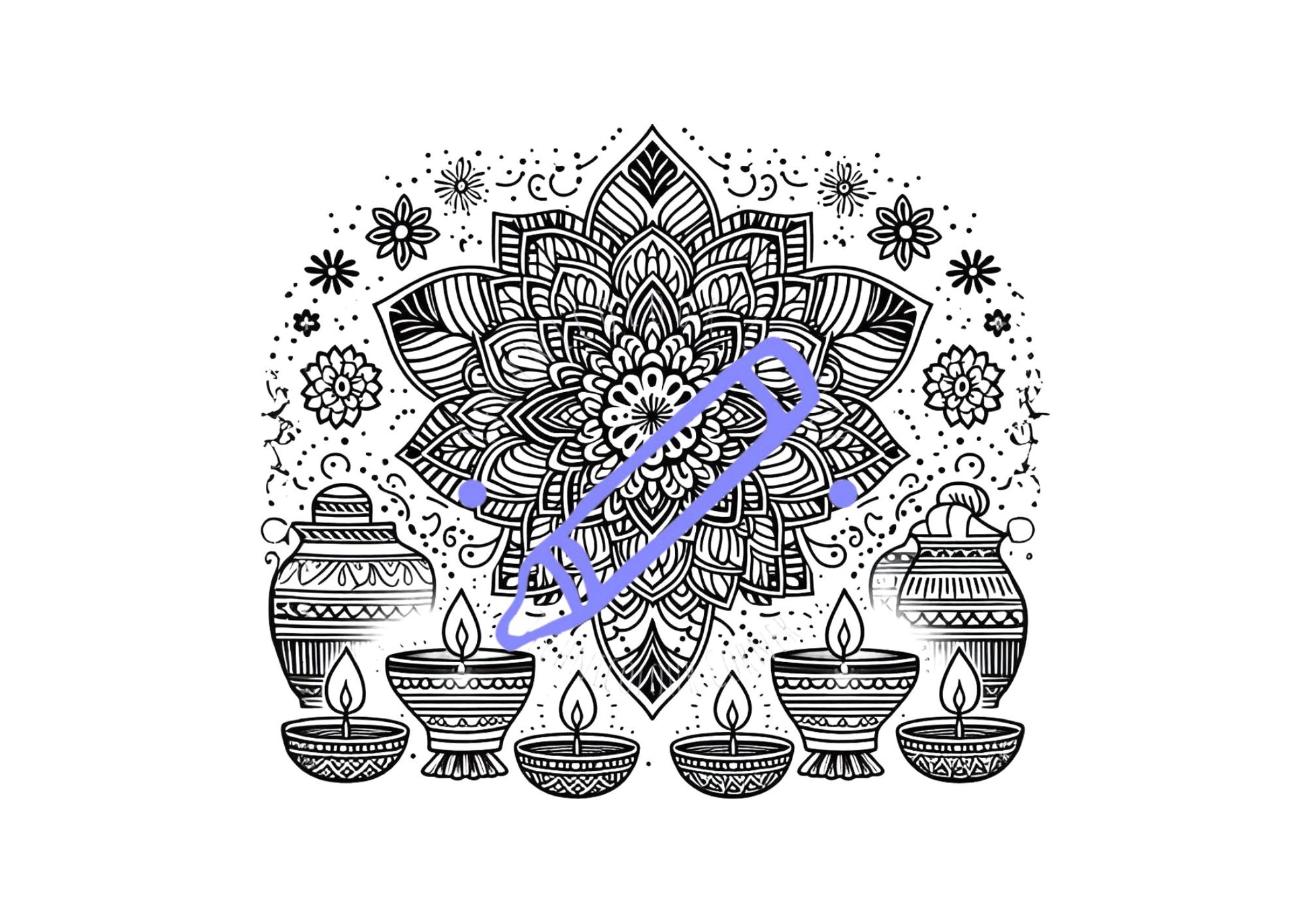 Downloadable colouring page of a lotus rangoli pattern to celebrate diwali