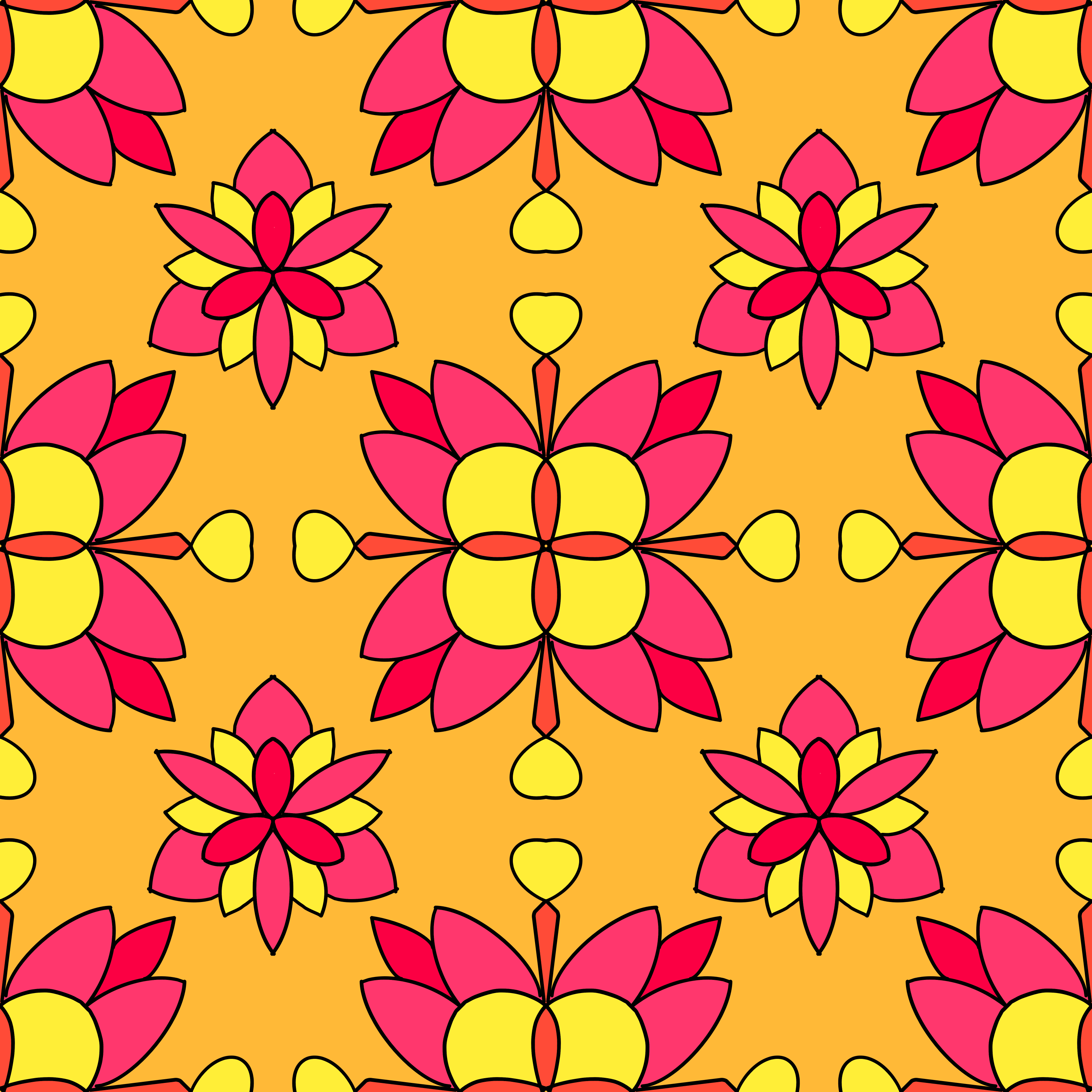 Pattern of pink and yellow flowers on a yellow background