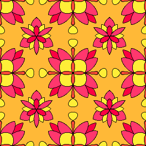 Pattern of pink and yellow flowers on a yellow background