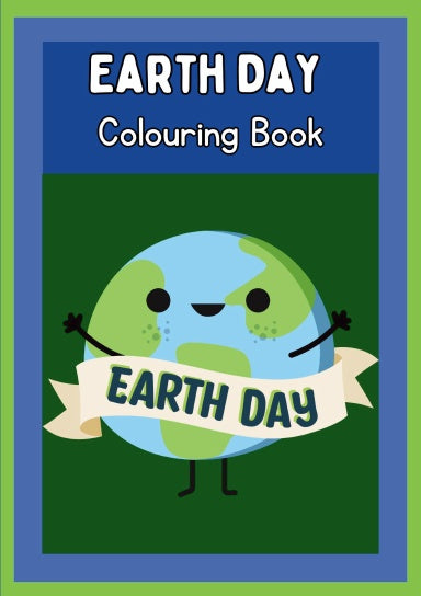 Green and blue earth day colouring book cover from technicolour corner 