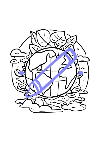 Page from a technicolour corner digital colouring book on earth day