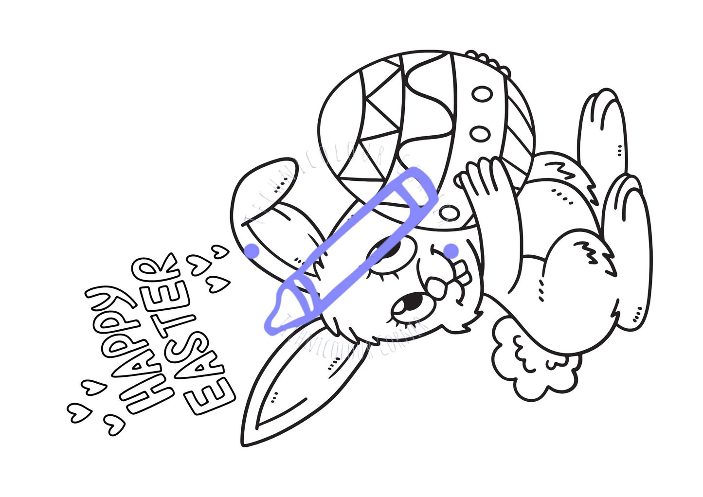 Easter bunny and easter egg colouring page 