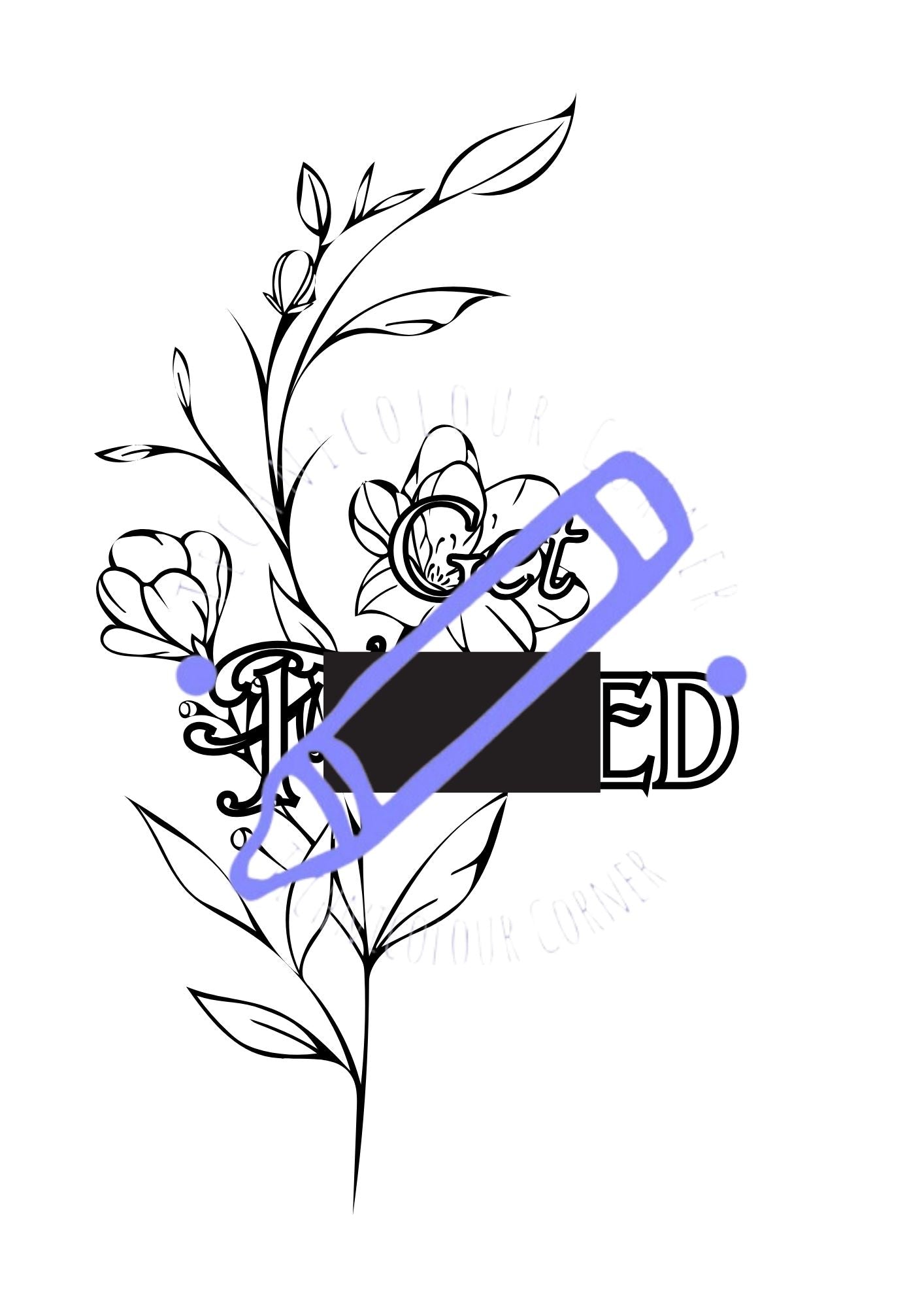colouring page of censored swear word and flower
