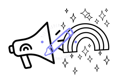 Iconic image depicting a megaphone with a rainbow flag and stars, symbolizing LGBTQ+ pride.
