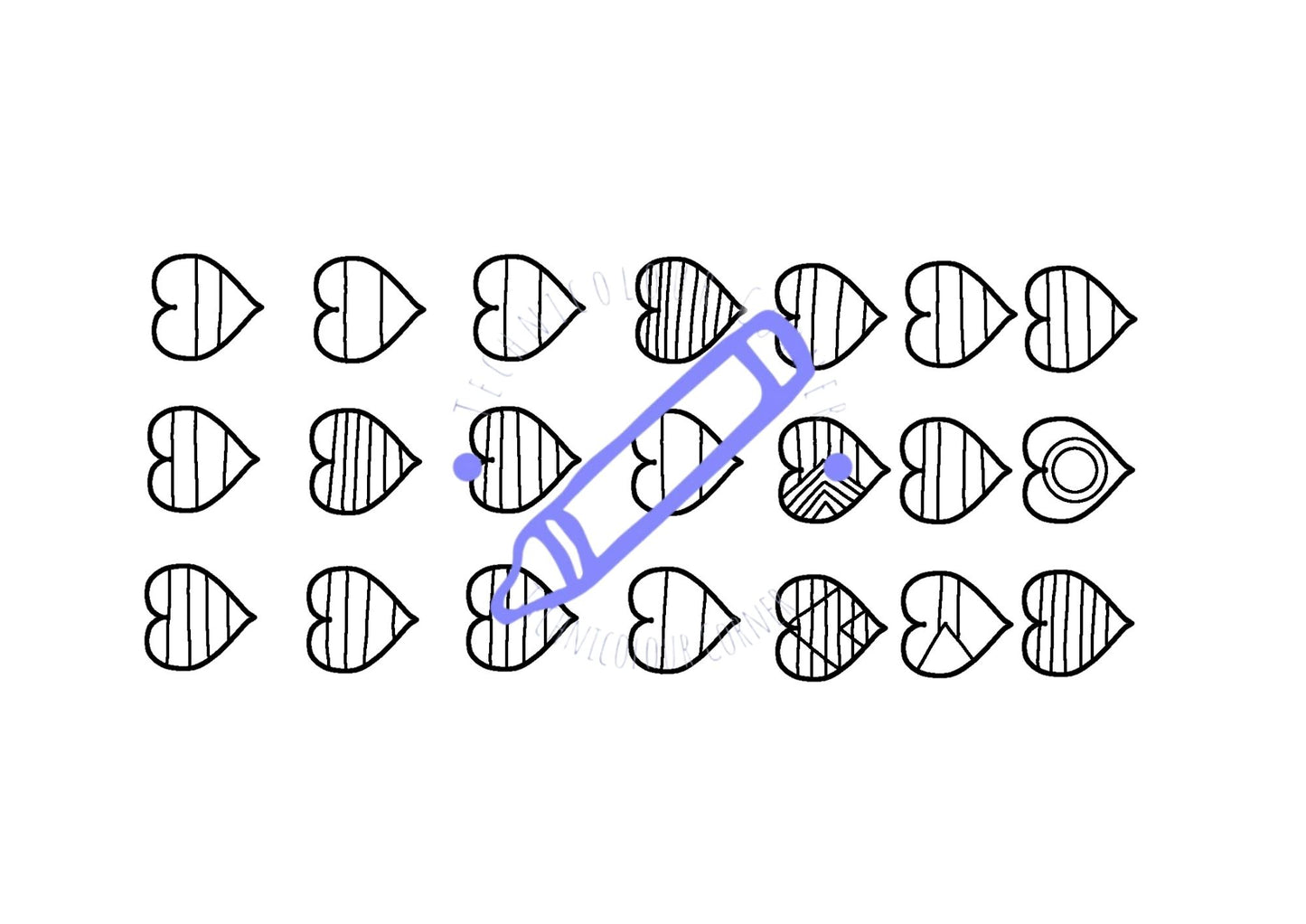 Colouring page of multiple hearts in different lbgt pride flags