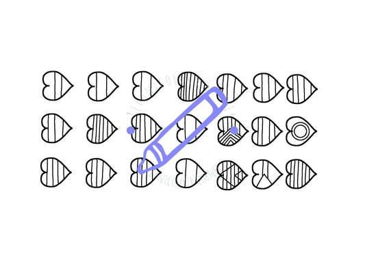 Colouring page of multiple hearts in different lbgt pride flags