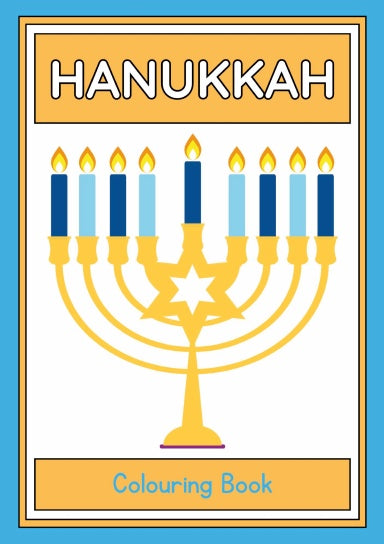 Cover of the Hanukkah Colouring Book featuring a colorful illustration of a menorah from technicolour corner