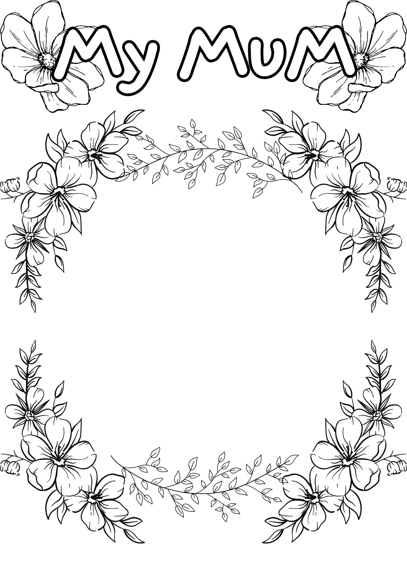 Floral wreath with 'My Mum' text in the center on a white background