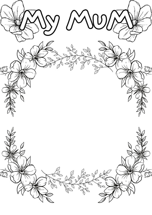 Floral wreath with 'My Mum' text in the center on a white background