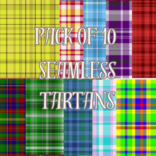 Pack of 10 seamless tartan patterns in various colors.