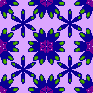 Pattern of blue and green flowers on a purple background