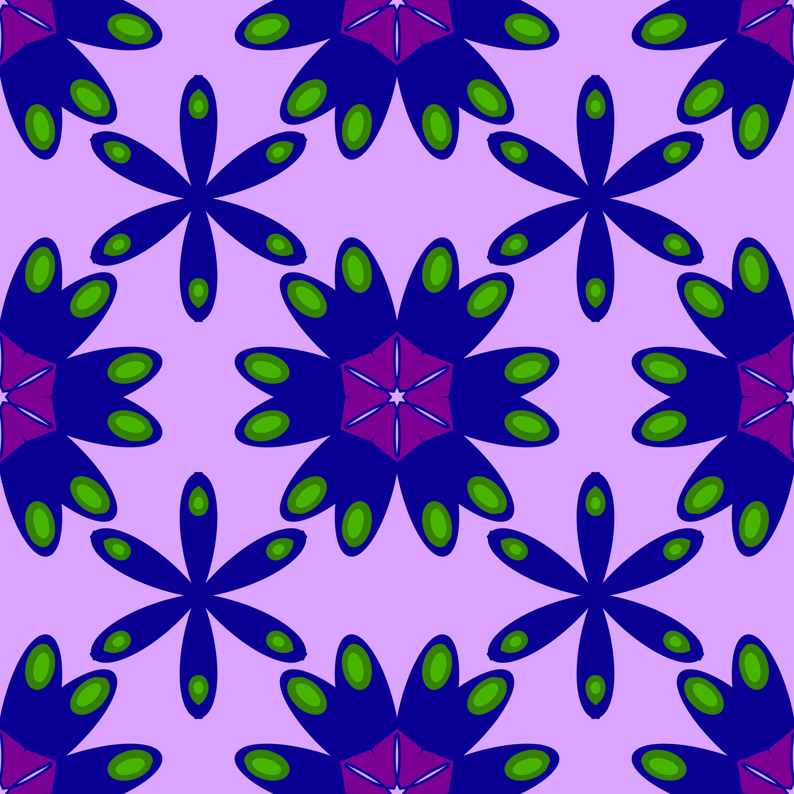 Pattern of blue and green flowers on a purple background