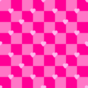 Pink checkered pattern with small hearts on a pink background