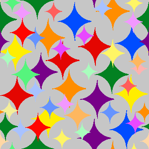Pattern of colorful stars on a green background