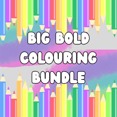 A colourful border of colouring pencils and watercolour rainbows advertising the digital colouring book bundle at technicolour corner