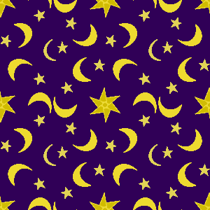 Pattern of yellow stars and crescent moons on a purple background