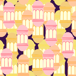 Pattern of colorful lanterns on a yellow and purple background