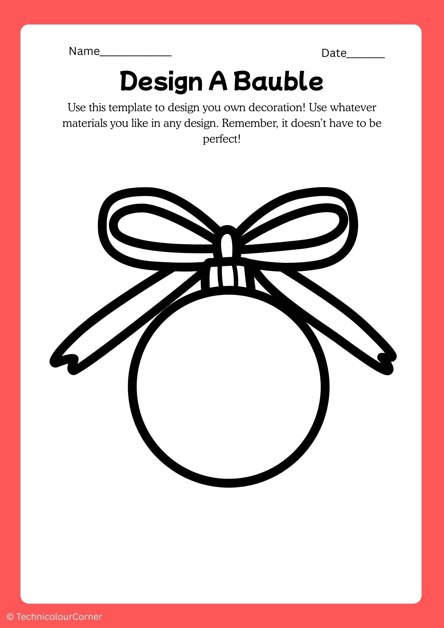 Template for designing a bauble with a bow on a red border