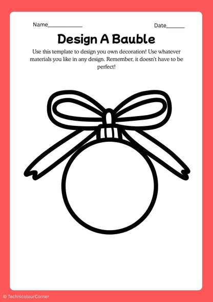 Template for designing a bauble with a bow on a red border
