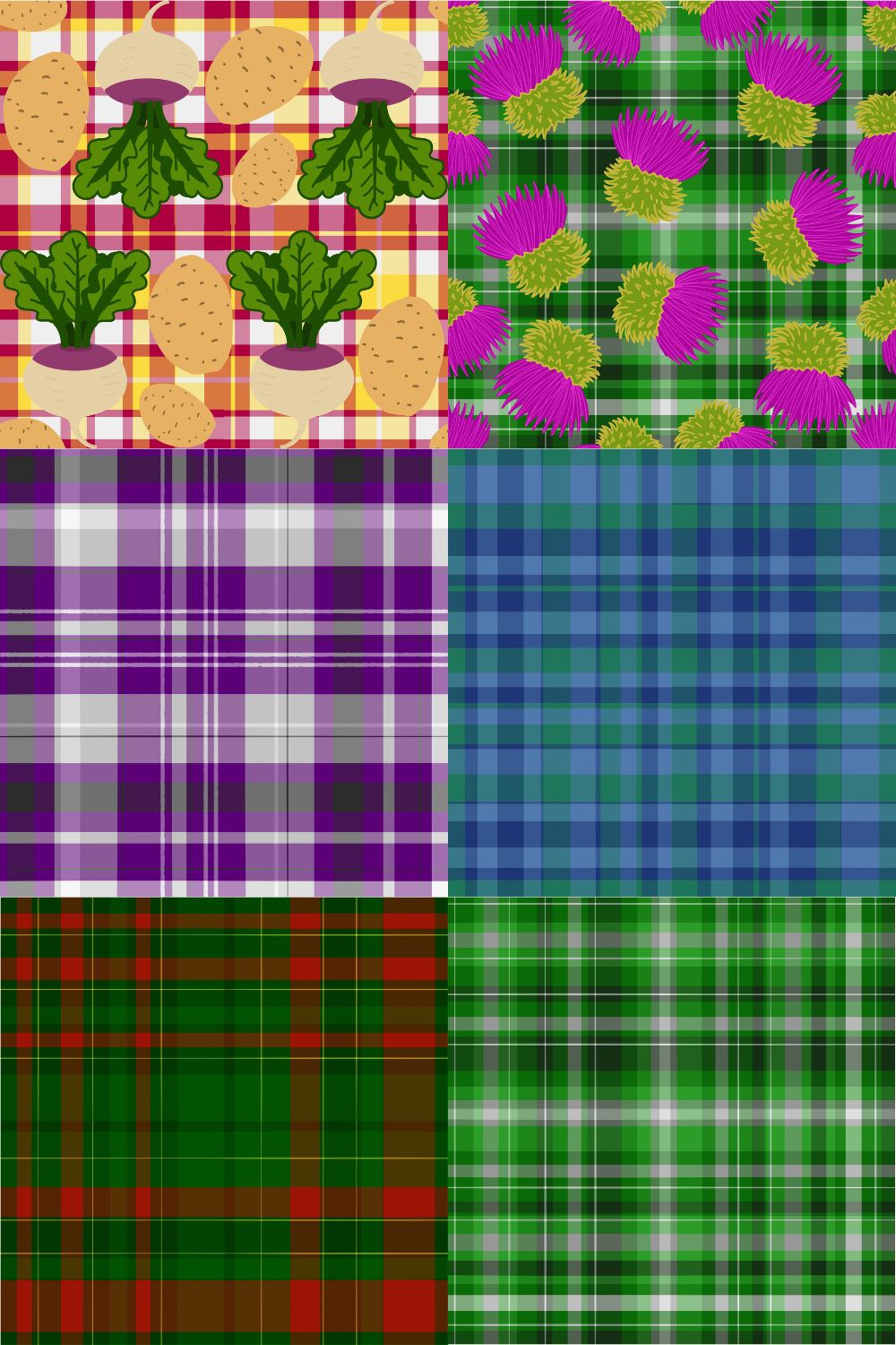 Collection of scottish hogmanay plaid patterns in various colors