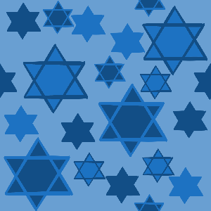 Pattern of blue Star of David symbols on a blue background